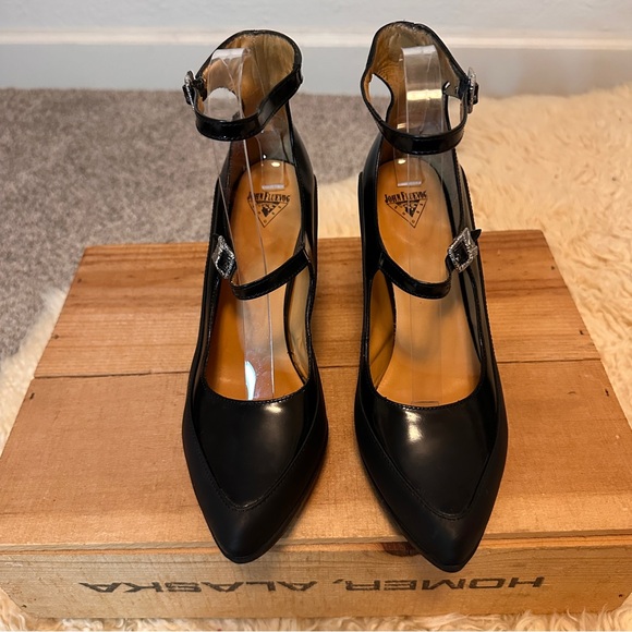 John Fluevog Unite Ghali black leather steampunk strappy block heel pumps 7.5 - Picture 8 of 14